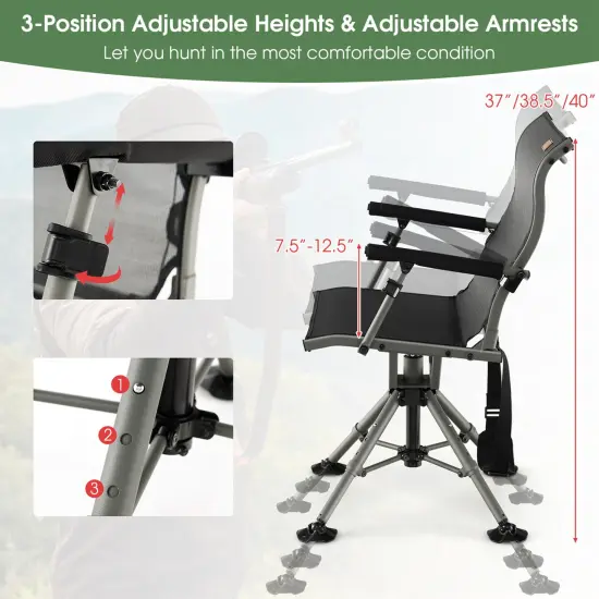 Costway 360 Degree Silent Swivel Hunting Chair w/ All-terrain Feet Pads Support 400 LBS {6}