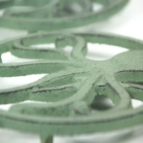 Distressed Coastal Cast Iron Octopus Sea Foam Green Trivet Set of 2 {4}