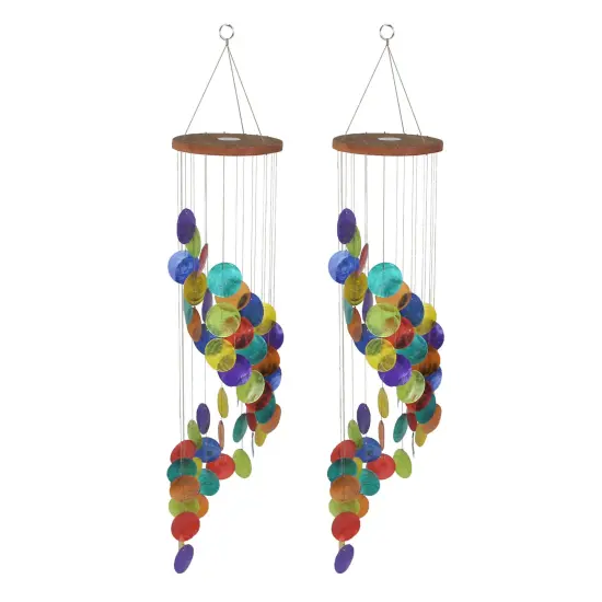 Set of 2 Dyed Capiz Shell 26 Inch Long Spiral Wind Chimes Rainbow Colors {1}