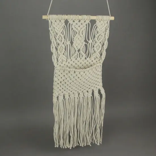 Hand Tied Macrame Bohemian Style Wall Pocket 27 Inches High Boho Decor {5}