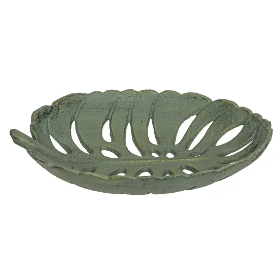 12 Inch Cast Iron Verdigris Tropical Leaf Decorative Bowl Serving Tray Kitchen {4}