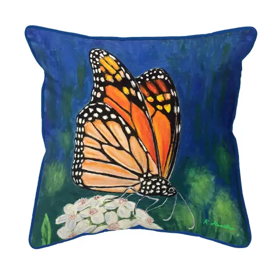 Betsy Drake Monarch & Flower Large Indoor/Outdoor Pillow 18x18 Multicolor {1}