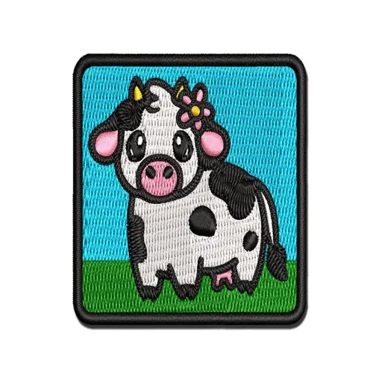 Darling Cow with Flower Multi-Color Embroidered Iron-On or Hook & Loop Patch Applique {1}