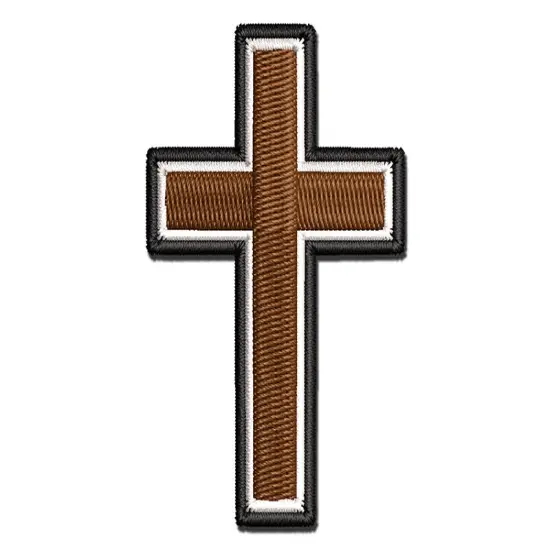 Cross with Outline Christian Multi-Color Embroidered Iron-On or Hook & Loop Patch Applique {1}