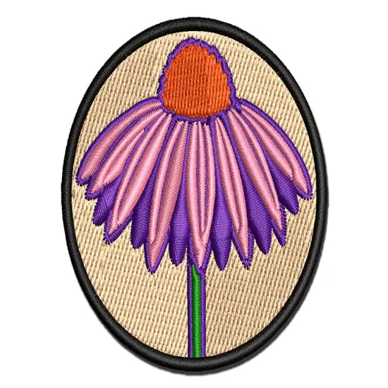 Coneflower Echinacea Multi-Color Embroidered Iron-On or Hook & Loop Patch Applique {1}