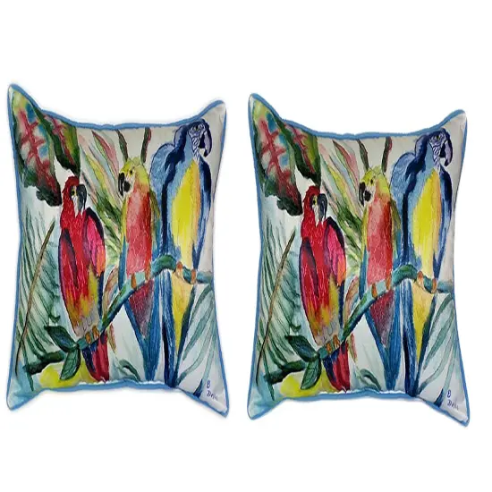Pair of Betsy Drake Parrot Family Large Pillows 15 Inch x 22 Inch {1}