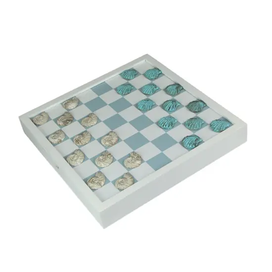 Coastal Themed Seashell Checkers Set With Game Board 13 Inches {4}