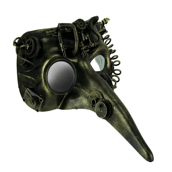Steamzanni Metallic Gold Long Nose Steampunk Adult Costume Mask {1}