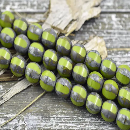 *10* 10mm Chartreuse Picasso Window Cut Round Beads {2}