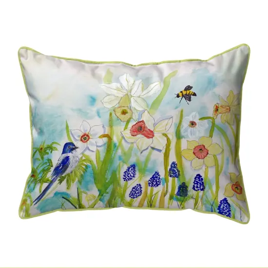 Betsy Drake Bird And Daffodils Extra Large 20 X 24 Indoor / Outdoor Pillow {1}