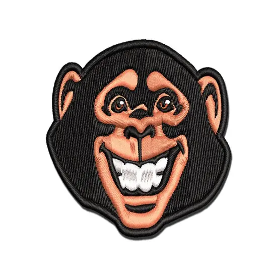 Grinning Chimpanzee Monkey Multi-Color Embroidered Iron-On or Hook & Loop Patch Applique {1}