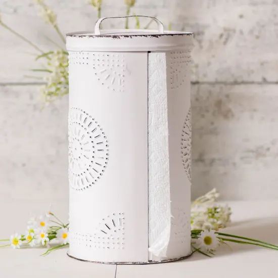 Irvins Country Tinware Perforated Tin Paper Towel Dispenser in Rustic White {3}