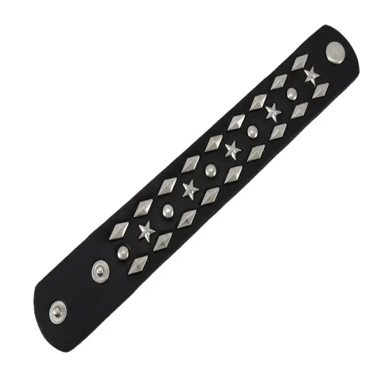Black Vinyl Wristband with Stars and Pyramid Studs {5}