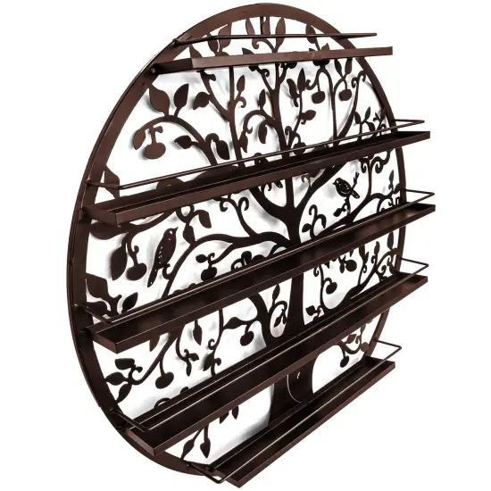 Sorbus Wall Mounted 5-Tier Nail Polish Rack Holder - Tree Silhouette Round Metal Salon Wall Art Display Bronze {4}