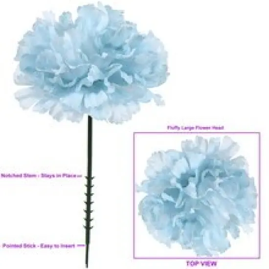 100-Pack: Light Blue Carnation Picks, 5" Stems, 3.5" Wide by Floral Home&reg;, Floral Home by Artificial Flowers {2}