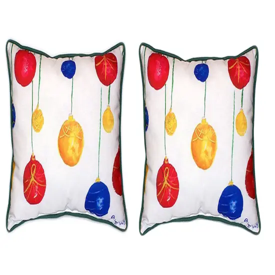 Pair of Betsy Drake Christmas Ornaments Large Indoor/Outdoor Pillows 16x20 {1}