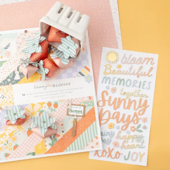 Pebbles Double-Sided Paper Pad 12"X12" 24/Pkg-Gold Foil, Sunny Bloom {6}