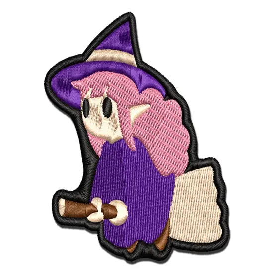 Cute Witch Floating on Broom Multi-Color Embroidered Iron-On or Hook & Loop Patch Applique {1}