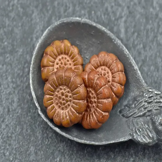 *12* 13mm Copper Washed Ochre Orange Sunflower Coin Beads {2}
