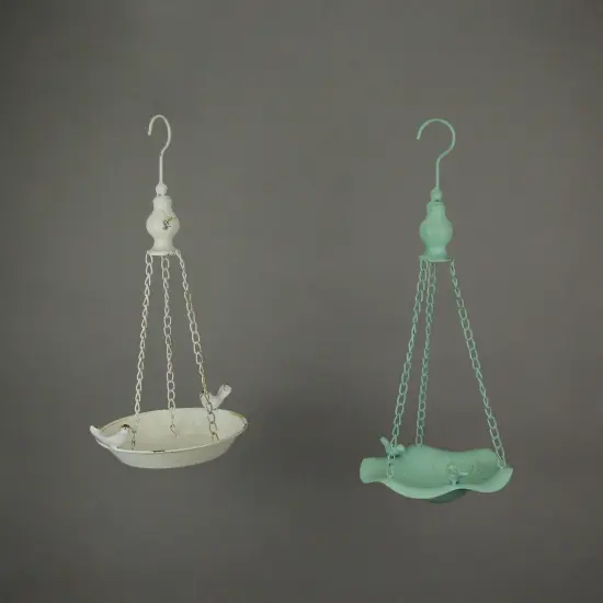 White Green Metal Hanging Bird Feeder Outdoor Decorative Seed Tray Garden Decor {3}