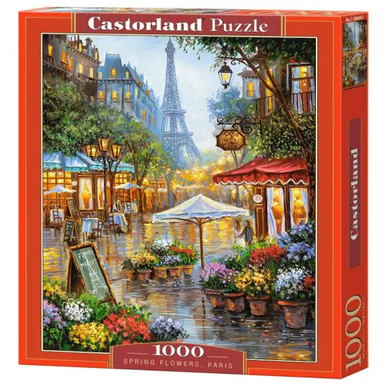 1000 Piece Jigsaw Puzzle, Spring Flowers, Paris, France, Colorful Eiffel Tower and Caf&eacute; Puzzle, Adult Puzzle, Castorland C-103669-2 {1}