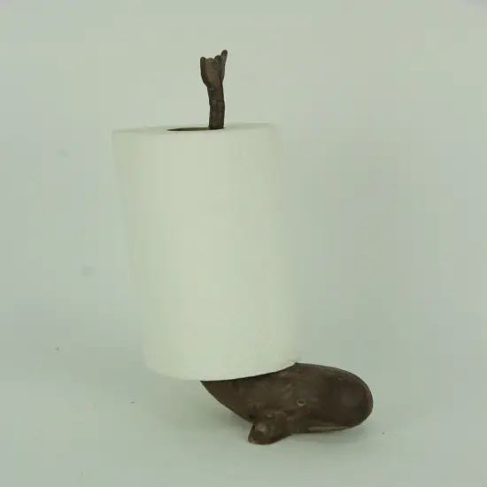 Rustic Brown Cast Iron Long Tail Whale Paper Towel Holder {3}