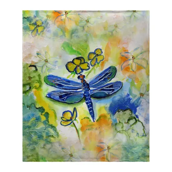 Betsy Drake Dragonfly's Garden Fleece Blanket Multicolor {1}