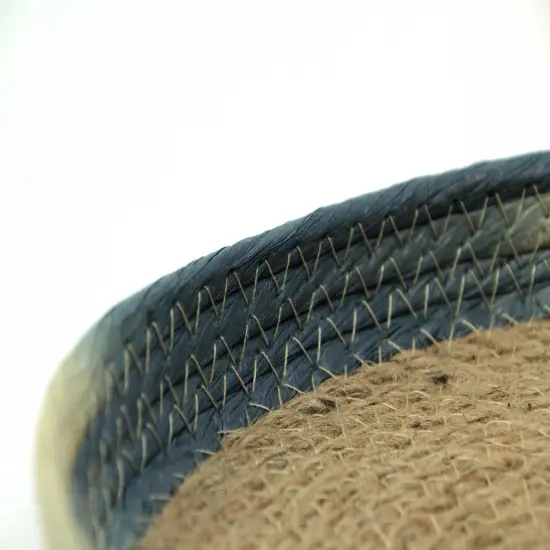 Blue Shibori Dyed Rope Serving Tray Decorative Woven Coffee Table Basket Decor {5}