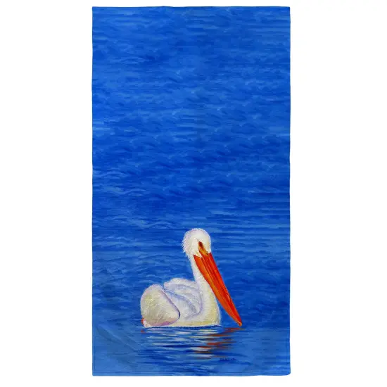 Betsy Drake White Pelican Portrait Beach Towel Multicolor {1}