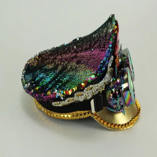 Fashion Forces Rainbow Sequin Peaked Cap and Goggles Adult Halloween Costume Hat {3}