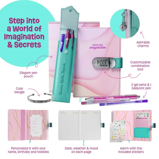 Secret Diary Set with Lock for Girls - Kids Locking Journal for Teens, Tweens - Birthday Gift Ideas for Girl Ages 8-12+ - Best Locked Journals Notebooks {2}