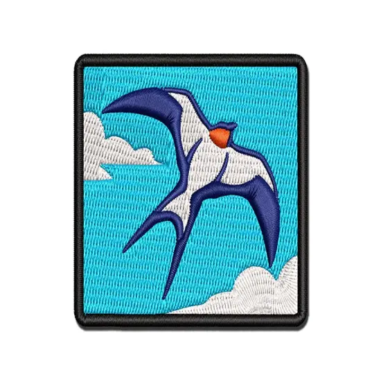 Barn Swallow Bird in Flight Multi-Color Embroidered Iron-On or Hook & Loop Patch Applique {1}