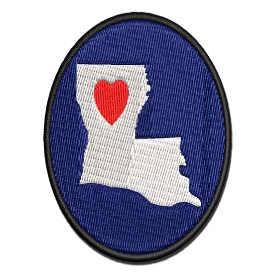 Louisiana State with Heart Multi-Color Embroidered Iron-On or Hook & Loop Patch Applique {1}