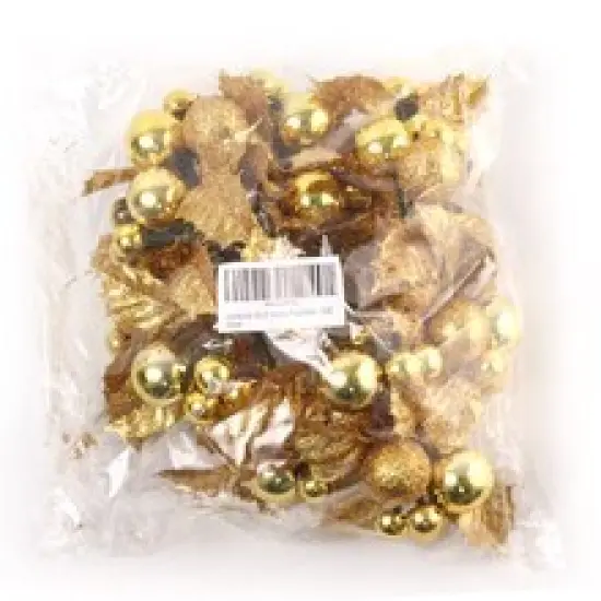 Set of 12: Sparkling Gold Glitter Holly Pick with Ornament Balls | Festive Holiday Accents | Trees, Wreaths, & Garlands | Christmas Picks | Home & Office Decor, Floral Home by Artificial Flowers {2}