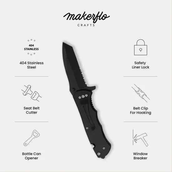 Makerflo Beast Wooden Pocket Knife | Razor Sharp Steel Blade and Black Handle | Ideal for DIY Gift and Personalization (Laser Engraving, Epoxy, Vinyl, and UV DTF) - Not for Sublimation {10}