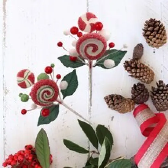 12-Pack: Assorted Sugar Lollipop Spray Picks with Foliage - Festive Holiday Accents, Ideal for Christmas Decor & Floral Arrangements - Perfect for Home, Office - 2024 Christmas Collection, Floral Home by Artificial Flowers {4}