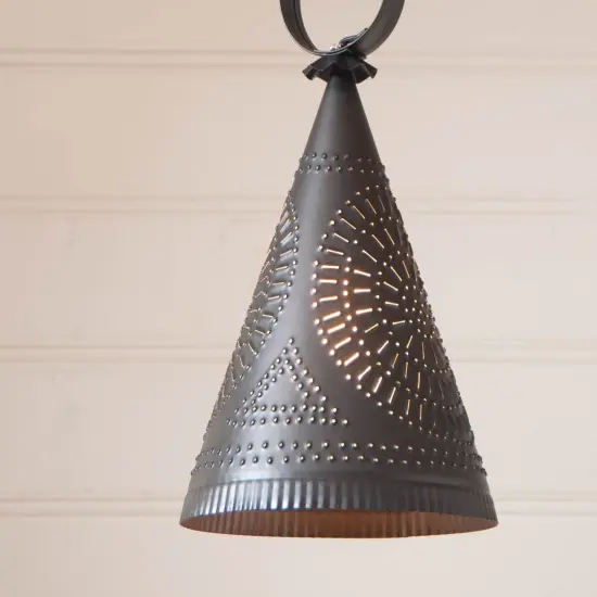 Madison Witch's Hat Pendant in Kettle Black Perforated Tin {4}