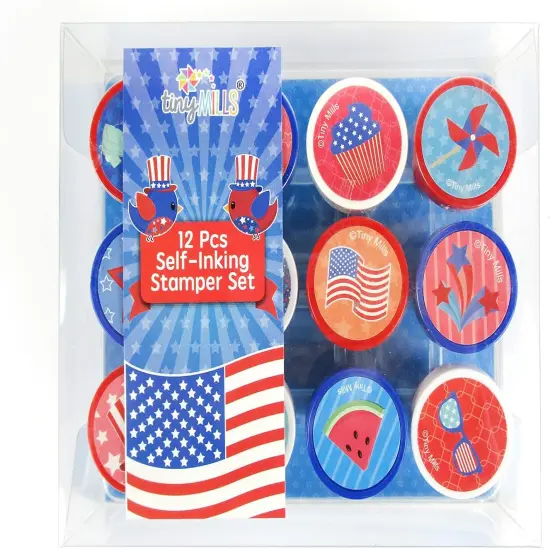TINYMILLS 12 Pcs Patriotic I Love USA America 4th of July Stamp Kit {1}