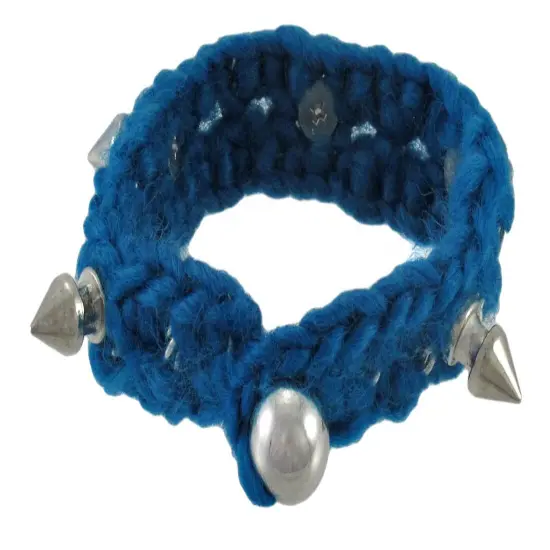 7 Inch Knitted Yarn Bracelet W/ Chrome Spikes {2}