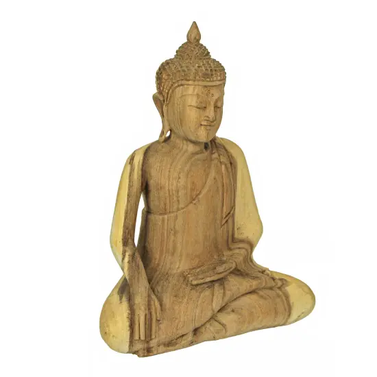 13 Inch Wooden Hand Carved Sitting Buddha Sculpture Zen Home Decor Meditation {3}