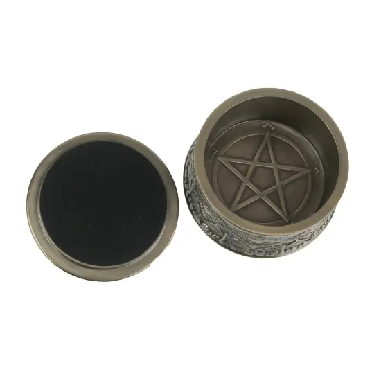 Baphomet With Pentagram Bronze Finished Round Trinket Box Wicca Pagan {4}