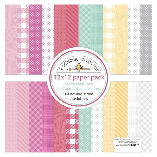 Doodlebug Petite Prints Double-Sided Cardstock 12"X12" 12/Pk-Made With Love, 12 Designs/1 Each {1}