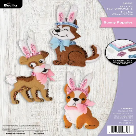 Bucilla Felt Ornaments Applique Kit Set Of 3-Bunny Puppies {1}