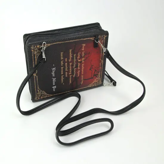 Black Vinyl The Raven Book Handbag Novelty Clutch Purse Crossbody Bag Allen Poe {3}