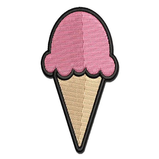 Ice Cream Cone Multi-Color Embroidered Iron-On or Hook & Loop Patch Applique {1}
