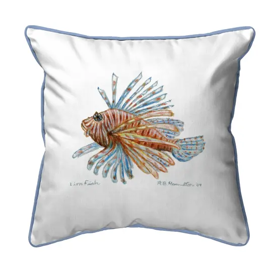Betsy Drake Lion Fish Extra Large 22 X 22 Indoor / Outdoor White Pillow {1}