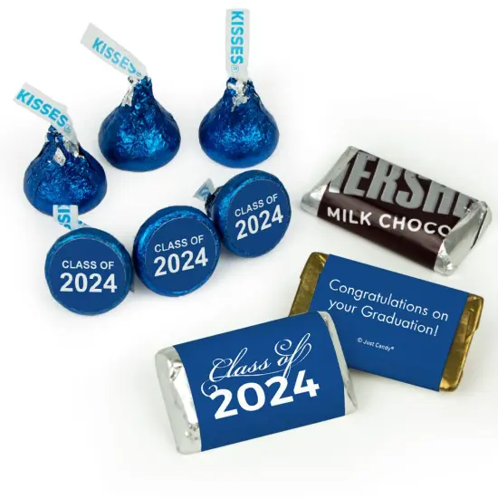 Graduation Candy For Party Favors (Choose 85 Pcs Milk Chocolate Hershey's Kisses, 34 Pcs Wrapped Miniatures or both) - Blue Class of 2025 {2}
