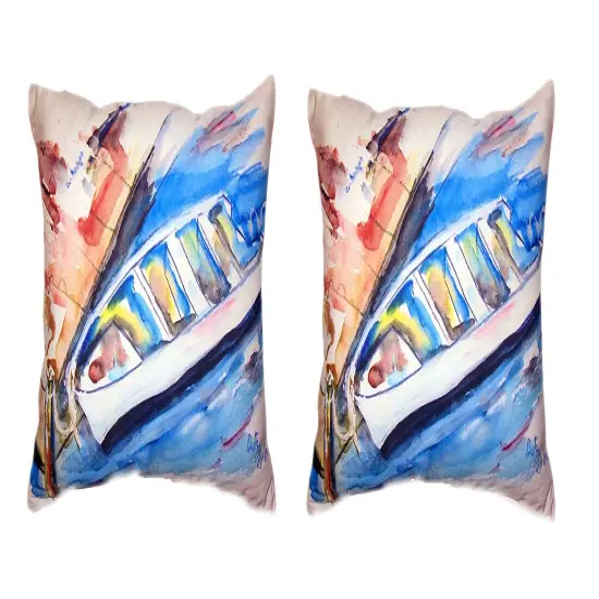 Pair Of Betsy Drake Rowboat at Dock No Cord Pillows 16 X 20 {1}