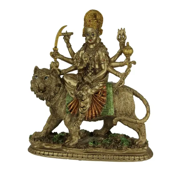 Durga Supreme Hindu Goddess Riding On Tiger Statue {1}