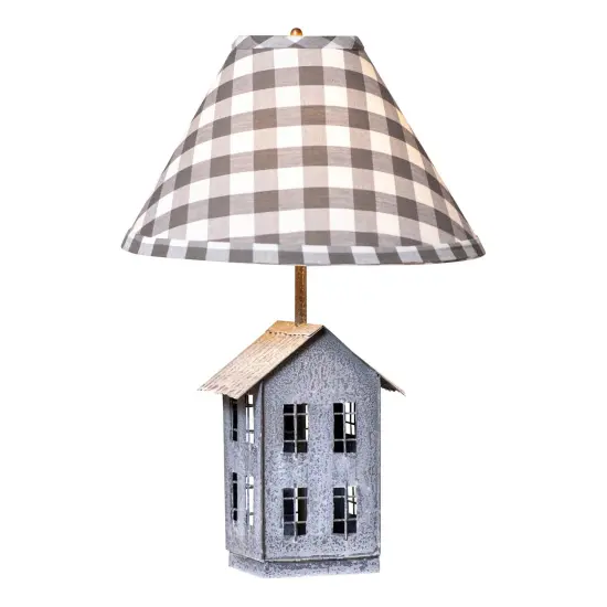 Irvins Country Tinware House Lamp with Gray Check Shade Grey {1}